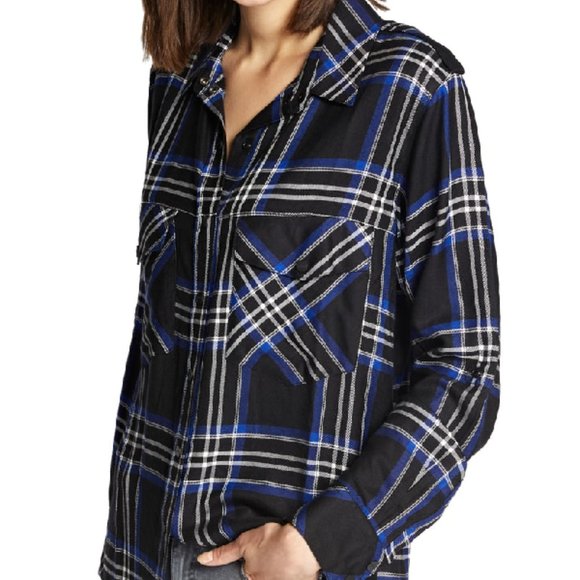 SANCTUARY Main Street Plaid Boyfriend Tunic Shirt In Nightout Plaid - Picture 2 of 11